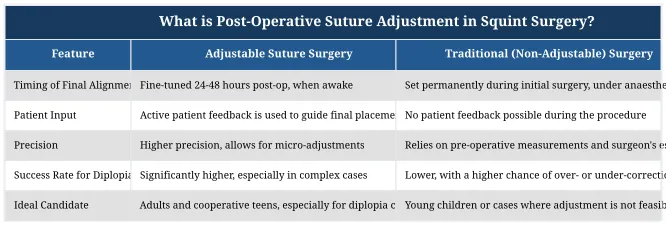 What is Post-Operative Suture Adjustment in Squint Surgery?